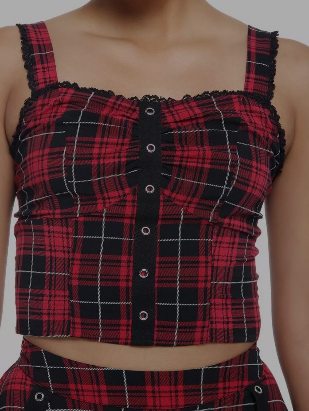 Red Plaid Button-Front Cropped Tank Top